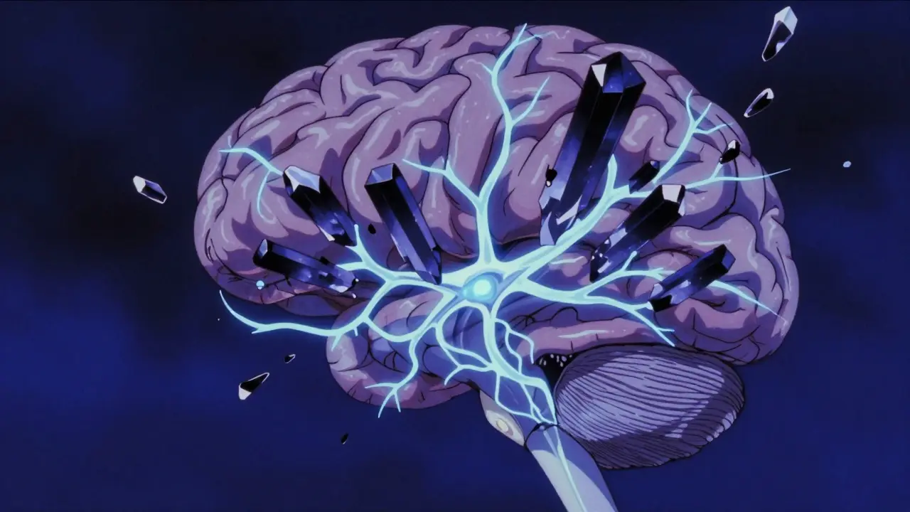 Abstract depiction of protein buildup choking neurons in the brain