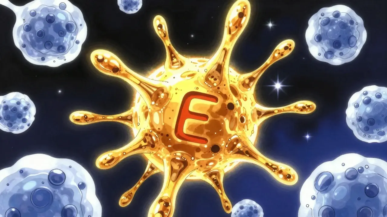 Anime visualization of a vaccine antigen stimulating the immune system with glowing light.