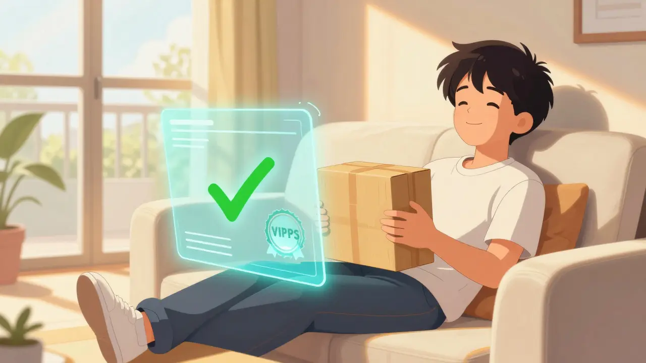 Relieved person receiving safe medication delivery in anime style