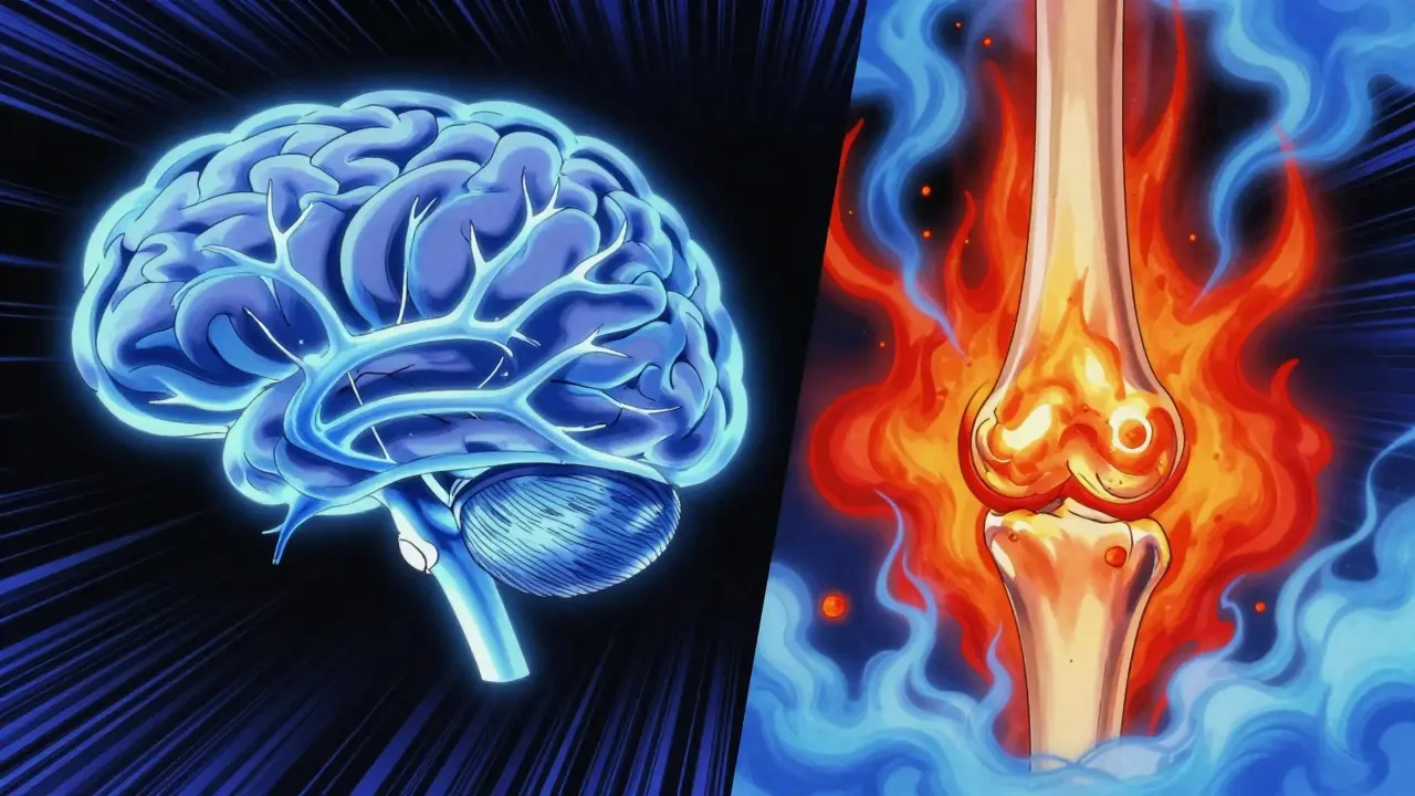 Anime split screen showing brain vs joint pain relief mechanisms