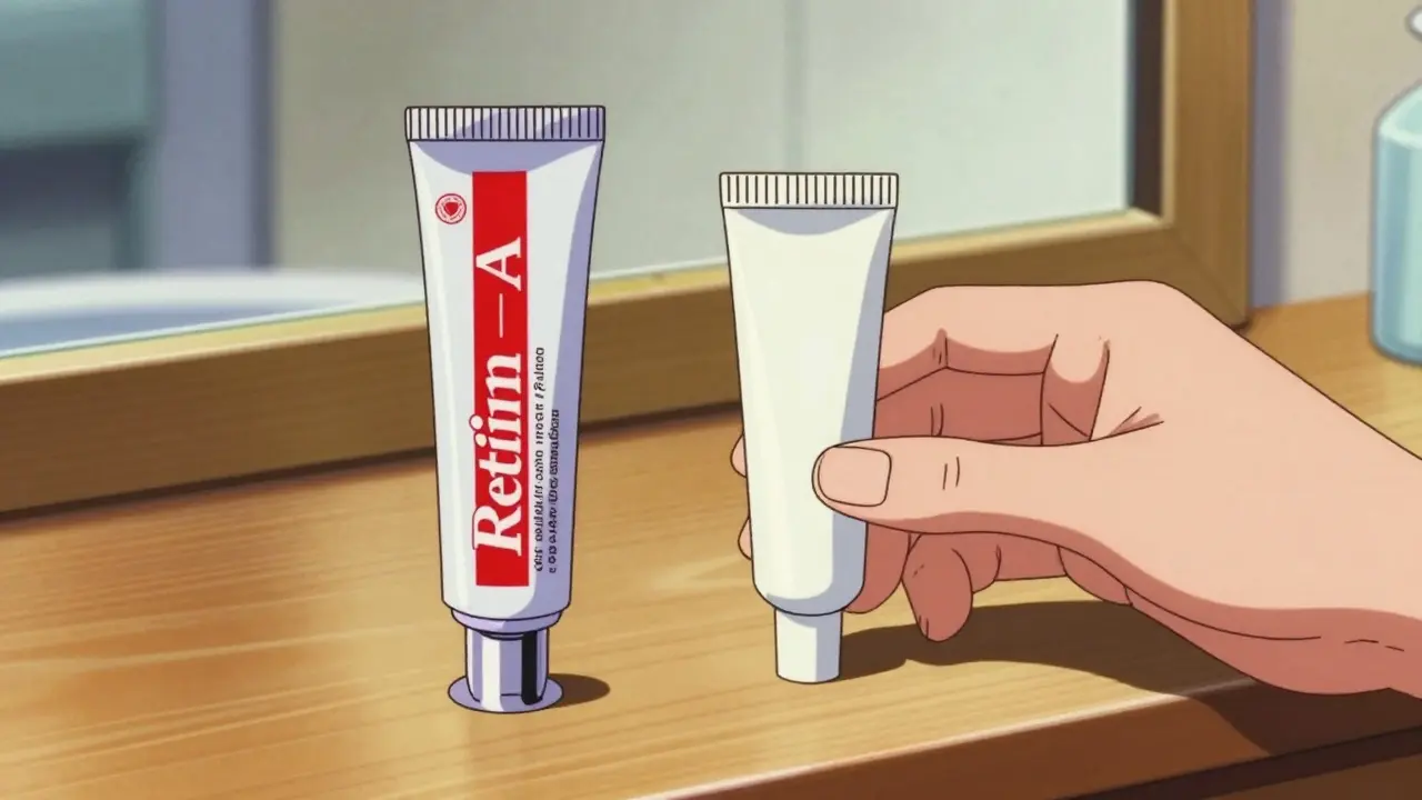 Comparison of branded and generic tretinoin tubes on a vanity