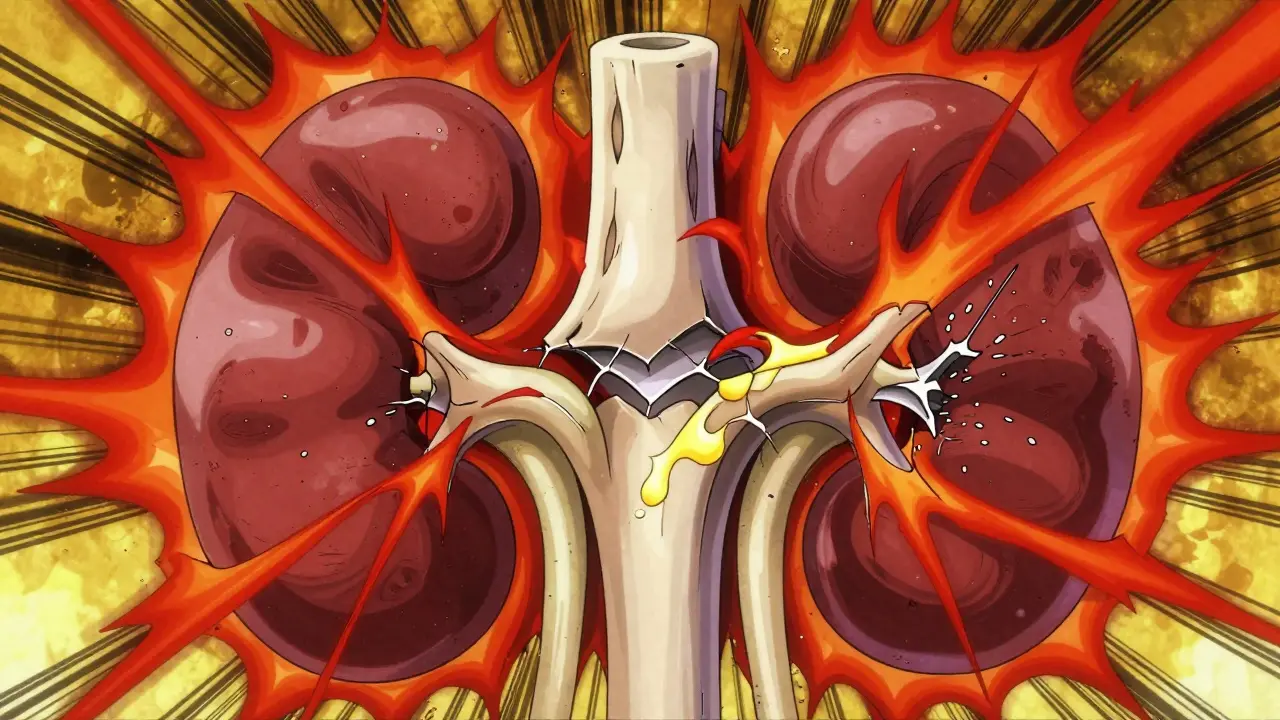 Anime depiction of diabetic damage to kidney filters