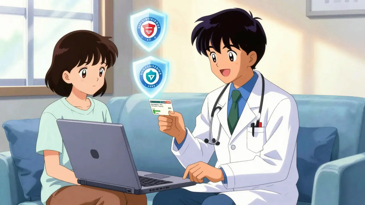 Doctor video call and discount card in bright 90s anime style