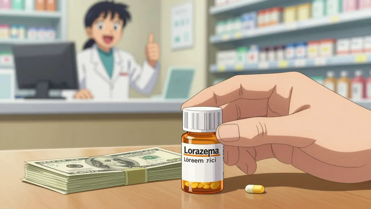 Generic medication bottle and saved money in 90s anime style