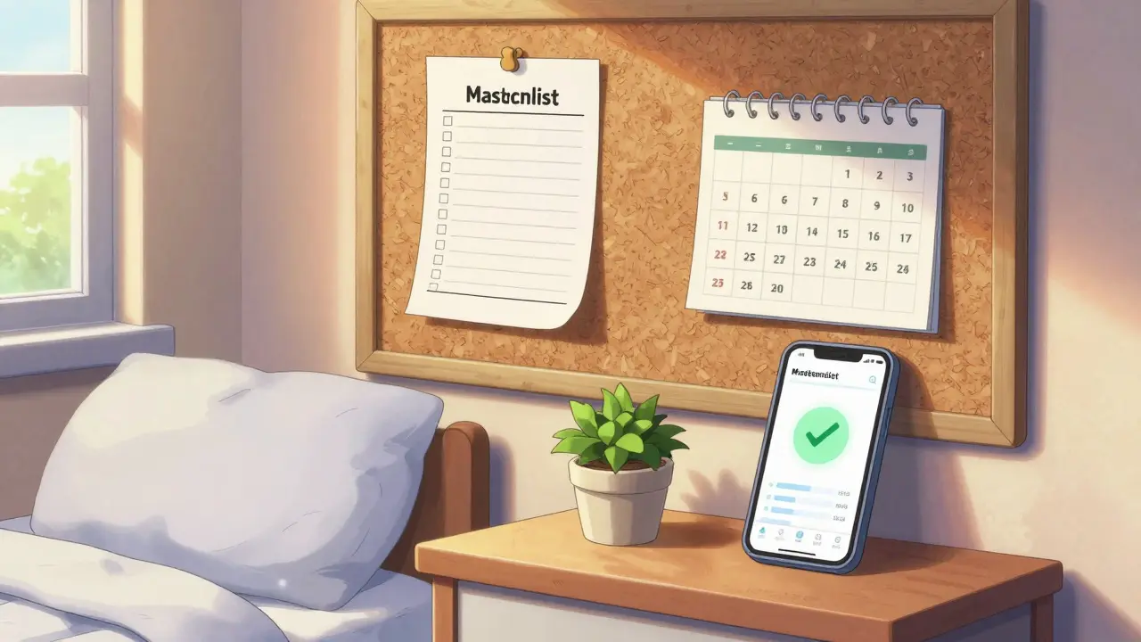 Medication list and reminder app in sunny room
