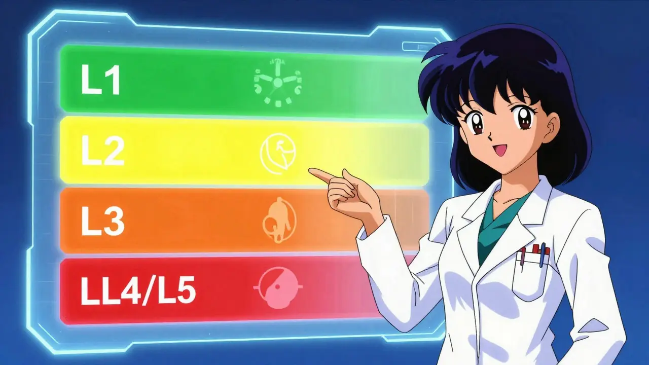 Anime doctor explaining antibiotic risk categories chart