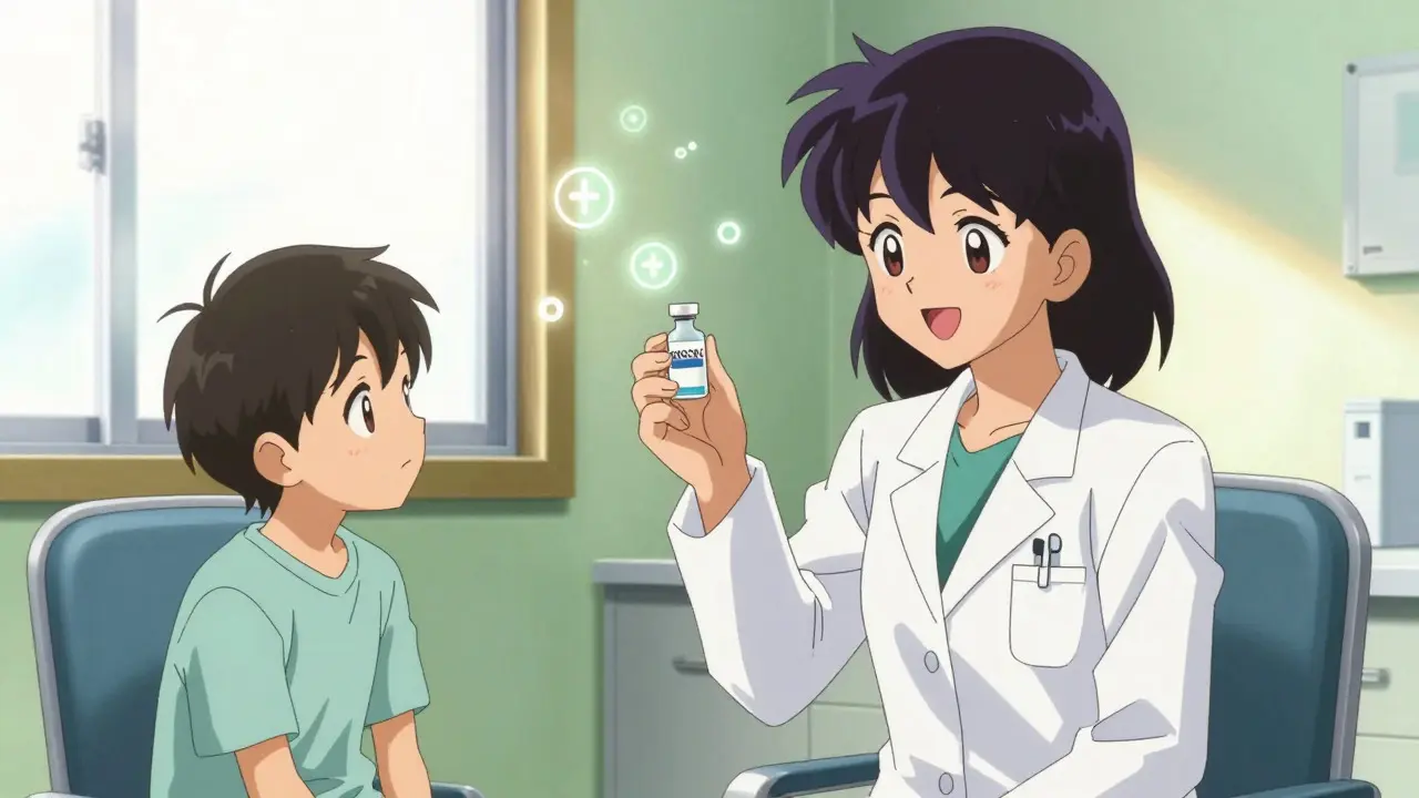 Anime doctor smiling with patient after successful allergy testing