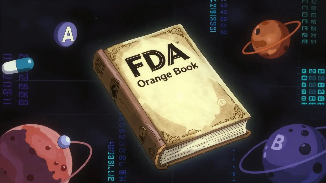 Glowing Orange Book surrounded by floating medical data and molecules