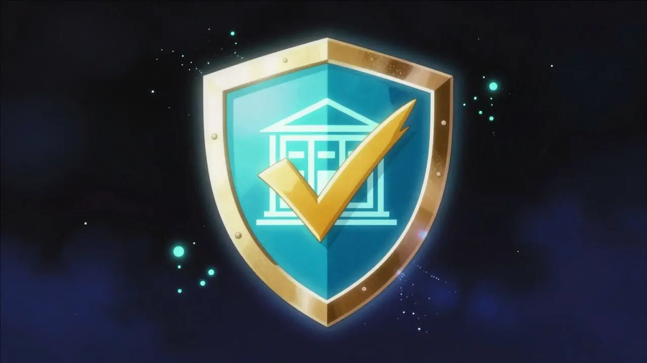 Glowing shield icon representing safe online pharmacy verification in anime style