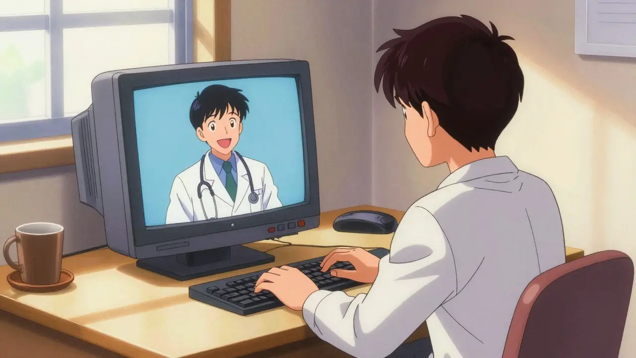 Person having a virtual doctor consultation via video call